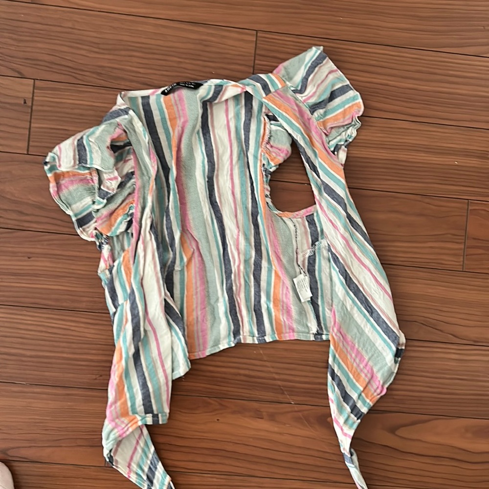 Striped cropped tie shirt